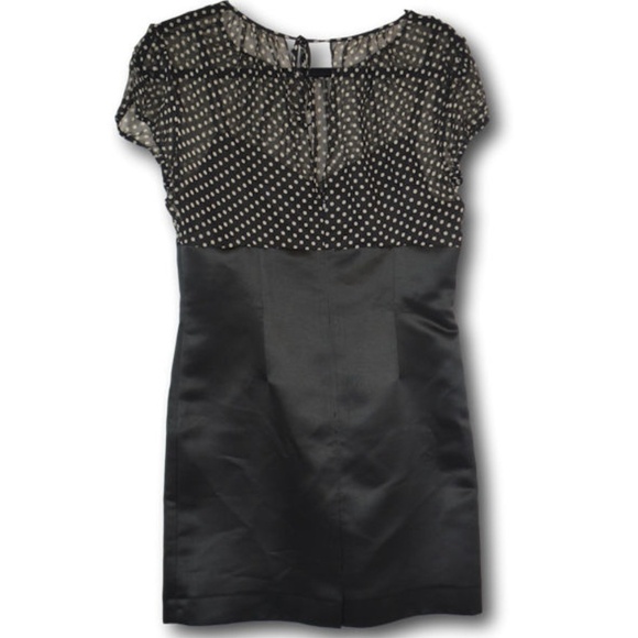 Tahari Dresses & Skirts - Tahari Petite Black Satin Dress with Polka Dot Mesh Top – Size 8P
